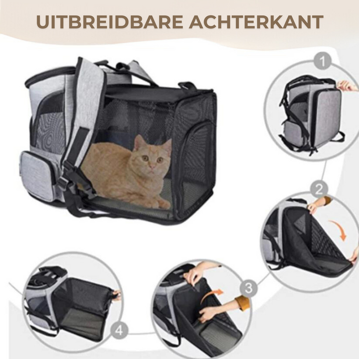 Erweiterbarer Katzentransport-Rucksack, grau, Netzfenster, bequem, tragbar, Haustierträger.