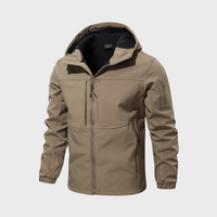 Khaki Herren-Casual-Kapuzenjacke, wasserabweisend, Reißverschluss, Outdoor-Bekleidung.