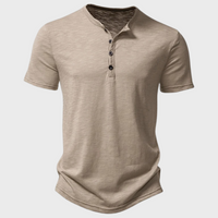 Khaki Herren Henley-Shirt, kurzärmelig, Baumwolle, Knopfleiste, lässig, modisch.