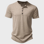 Khaki Herren Henley-Shirt, kurzärmelig, Baumwolle, Knopfleiste, lässig, modisch.