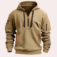 Khaki Hoodie mit Reißverschlüssen, Herrenmode, Freizeitkleidung, Baumwolle, Kapuzenpullover