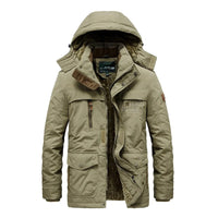 Khaki Herren Winterjacke mit Kapuze, warm gefüttert, Outdoor, wasserabweisend, robust.
