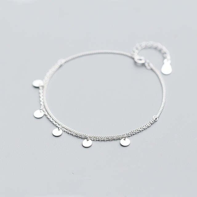 925 Sterling Silber Armband, mehrlagig, polierte runde Münzen, Damen Schmuck.