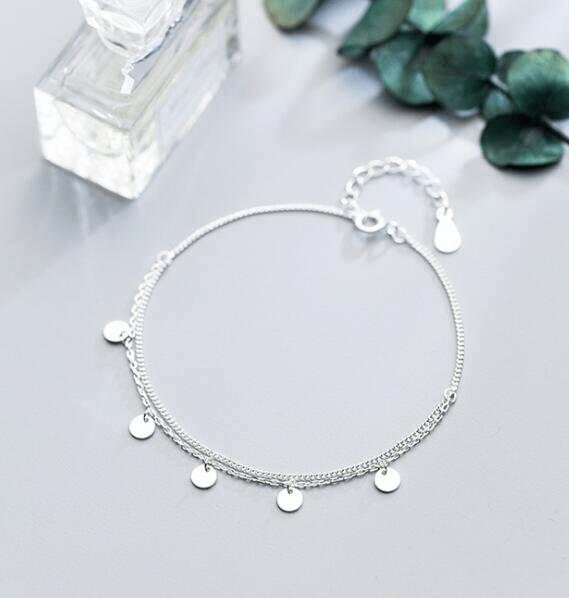 925 Sterling Silber Armband, poliert, runde Münzen, Damen Schmuck, mehrlagig, elegant
