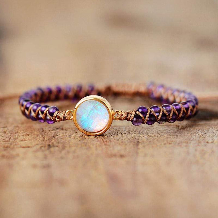 Handgemachtes Amethyst-Opal-Yoga-Armband, Boho-Stil, lila, verstellbar, für Damen.