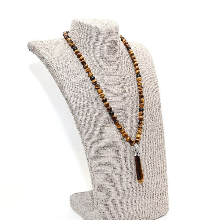 Handgemachte Onyx Mala Halskette, Boho-Stil, braune und schwarze Perlen, Schmuck für Meditation.