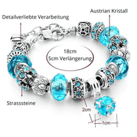 Charm-Armband-Set, türkis, Strasssteine, Austrian Kristall, 18cm, 5cm Verlängerung, detailverliebt.