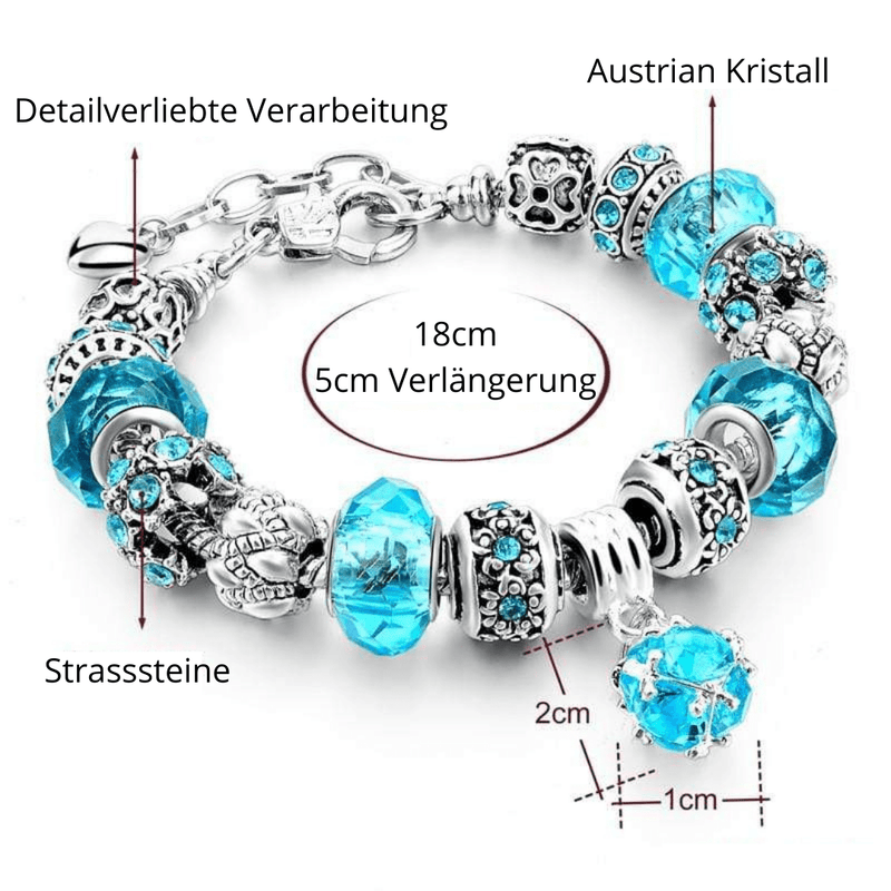Charm-Armband-Set, türkis, Strasssteine, Austrian Kristall, 18cm, 5cm Verlängerung, detailverliebt.