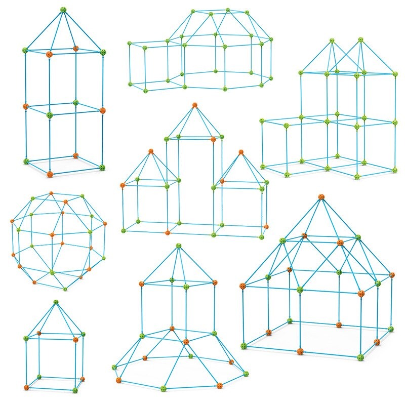 Blaue und orange Kinder-Bausteine, geometrische Strukturen, Lernspielzeug, Kreativbaukasten.