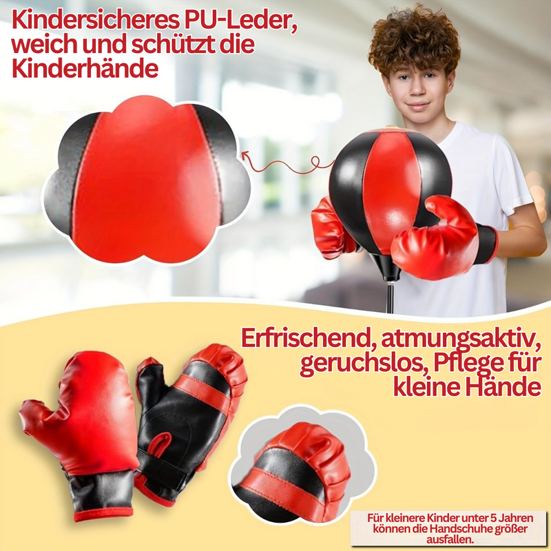 Rote Kinder-Boxhandschuhe aus PU-Leder, sicher und atmungsaktiv, ideal für kleine Hände.