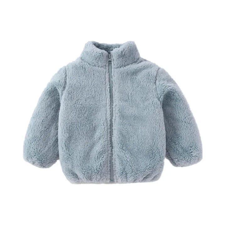 Hellblaue Kinder-Fleecejacke mit Reißverschluss, warm, weich, Winterbekleidung.