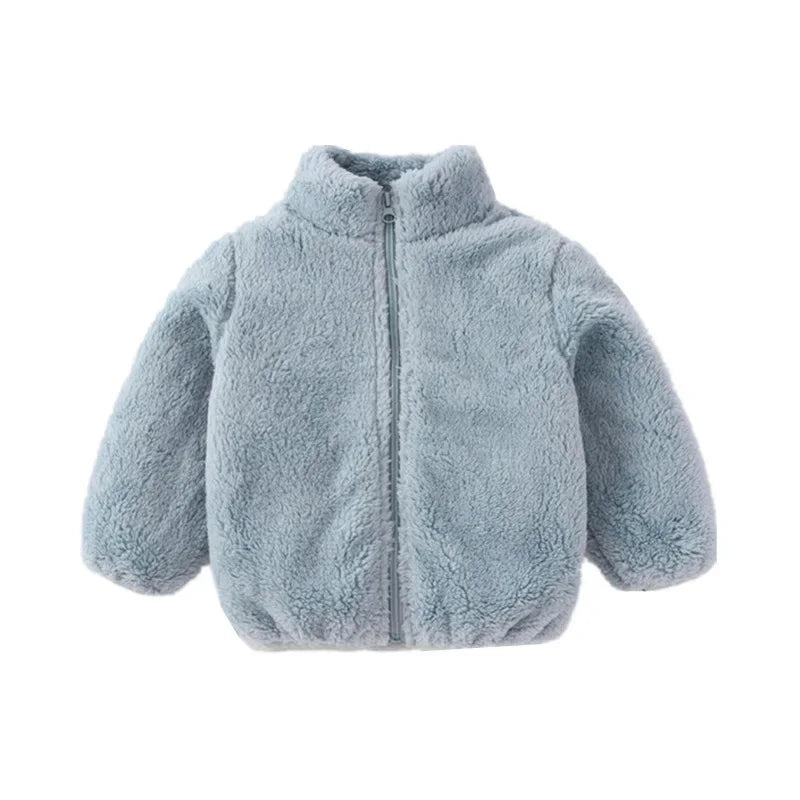 Hellblaue Kinder-Fleecejacke mit Reißverschluss, warm, weich, Winterbekleidung.