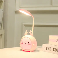 Kinder-Nachttischlampe, rosa, LED, USB, Augenschutz, Leselampe, Schlafzimmer, Rentier-Design.