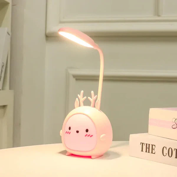 Kinder-Nachttischlampe, rosa, LED, USB, Augenschutz, Leselampe, Schlafzimmer, Rentier-Design.