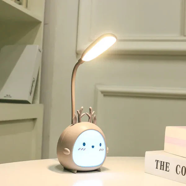 Niedliche LED-Tischlampe für Kinder, Rentier-Design, USB, Augenschutz, Nachtlicht, beige.