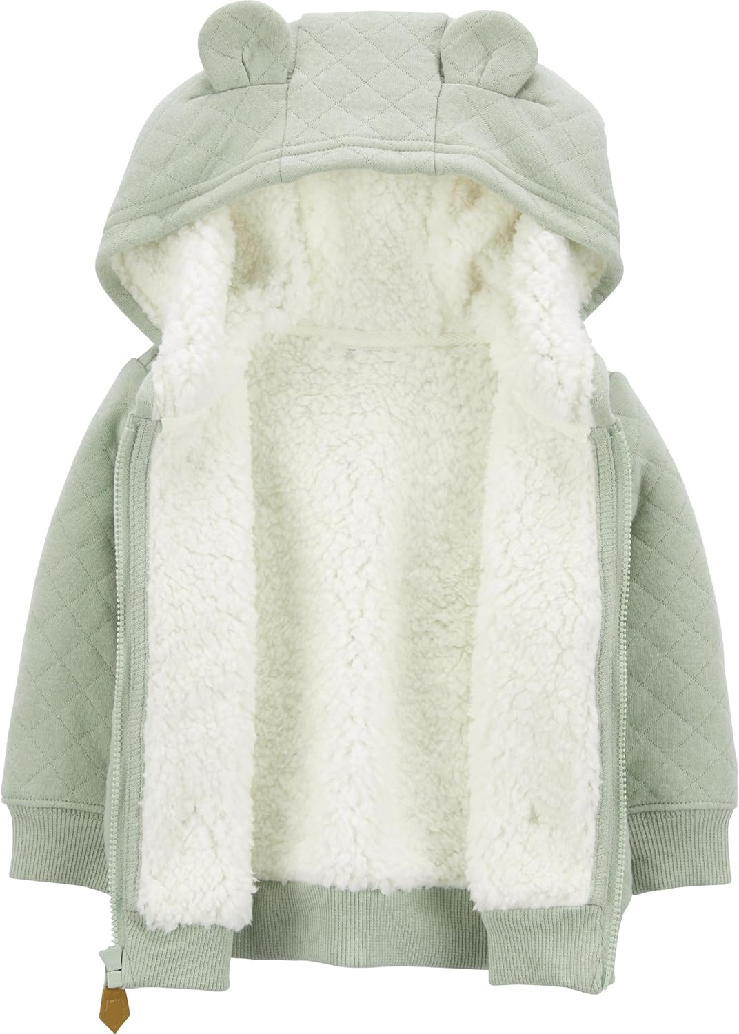 Grüne Babyjacke mit Kapuze und Ohren, gefüttert, Reißverschluss, weiches Fleece, Winterkleidung.