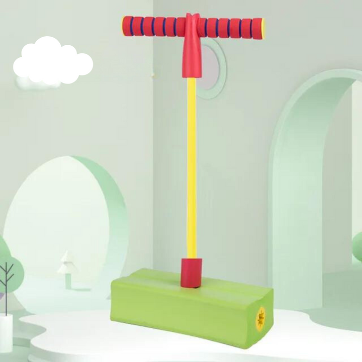 Bunter Kinder-Pogo-Stick aus Schaumstoff, gelb-rot, für Indoor-Spiel, sicher und langlebig.