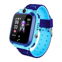 Blaue Smartwatch für Kinder mit Kamera, Silikonarmband, Touchscreen, wasserdicht.