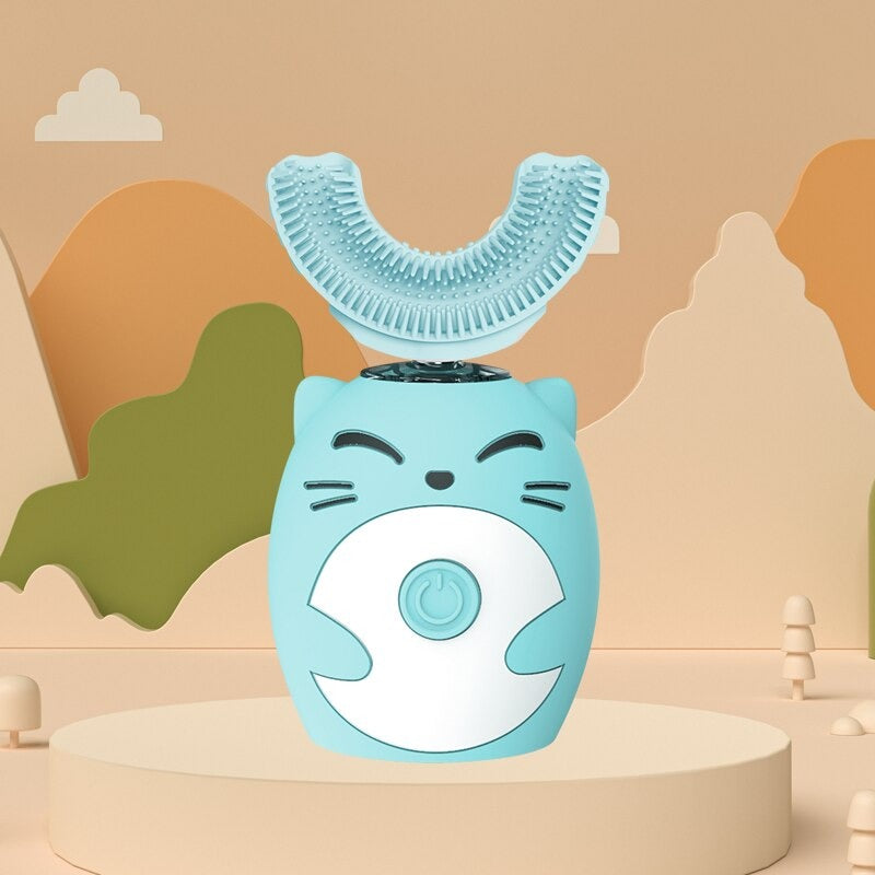 Blaue elektrische Kinderzahnbürste, 360° Silikon, Cartoon-Design, für 2-7 Jahre.