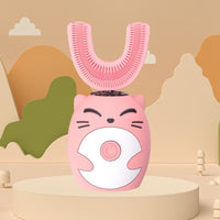 Rosa elektrische Kinderzahnbürste, U-förmig, Silikon, für 8-15 Jahre, Cartoon-Design.