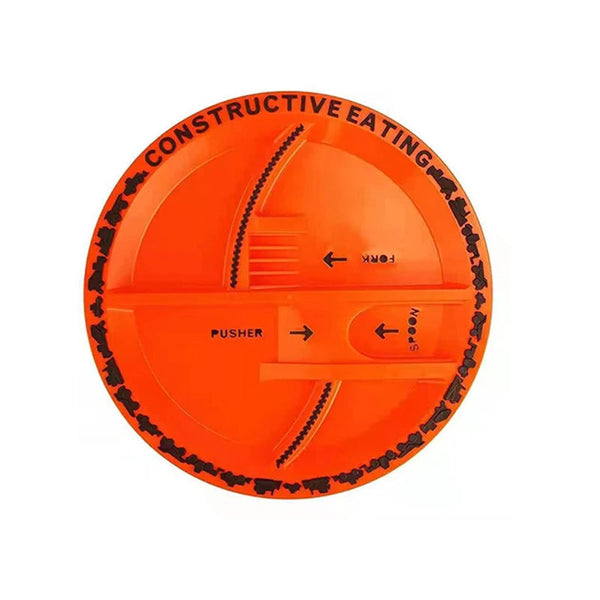Orange Kinder-Teller mit Trennfächern, "Constructive Eating" Design, BPA-frei, rutschfest.