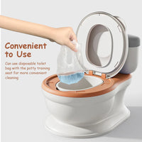 Kinder-Töpfchentrainer, realistisch, mit weichem PU-Polster, Musikfunktion, weiß-orange.