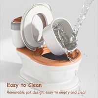 Weißer Kinder-Töpfchensitz mit abnehmbarem Topf, weicher PU-Polsterung und Musikfunktion.