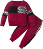 Zweiteiliges Kinder-Set, bordeauxrot, mit Leopardenmuster, Baumwolle, bequem, modisch.
