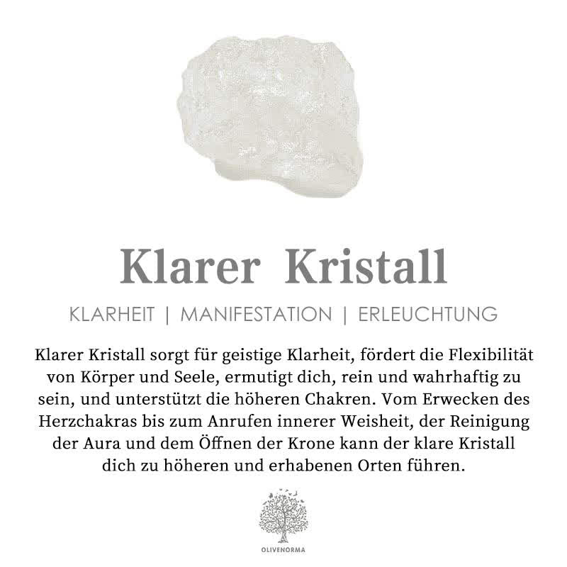 Klarer Kristall auf weißem Hintergrund, fördert Klarheit und Erleuchtung, spirituelle Dekoration.