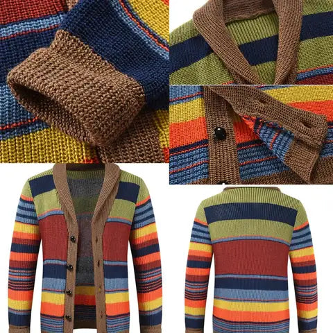 Herren Strick-Cardigan mit Colourblock und geometrischem Muster – Leandro