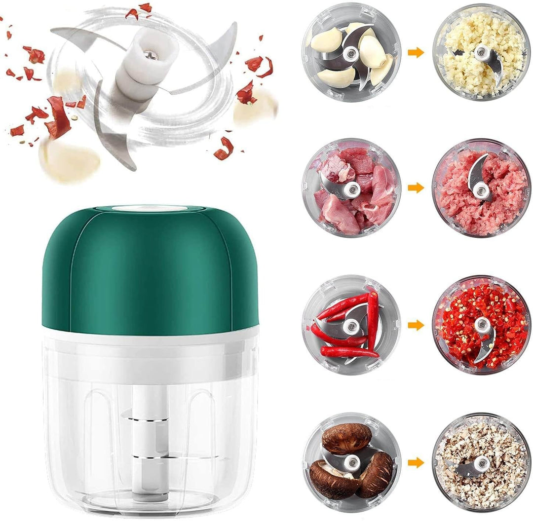 Elektrischer Zerkleinerer grün, multifunktional, für Gemüse, Fleisch, Nüsse, Küche.