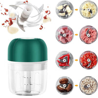 Elektrischer Zerkleinerer grün, multifunktional, für Gemüse, Fleisch, Nüsse, Küche.