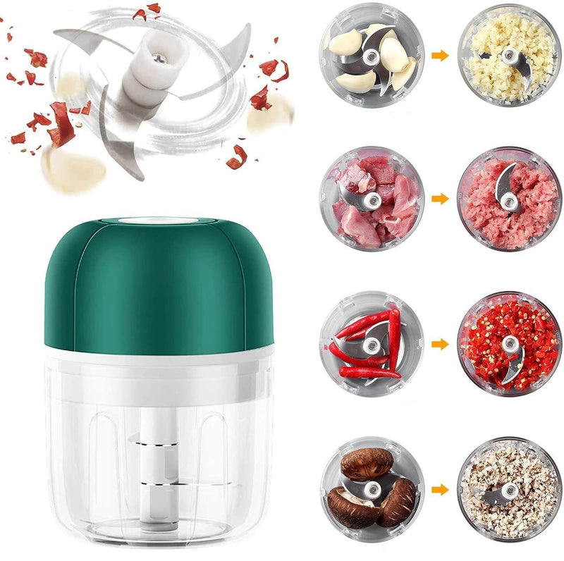 Elektrischer Zerkleinerer grün, multifunktional, für Gemüse, Fleisch, Nüsse, Küche.