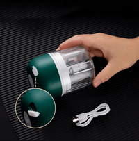Elektrischer Knoblauchschneider, grün, transparent, USB-Kabel, Küchenzubehör, Handbetrieb.