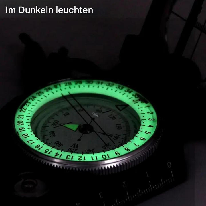 Leuchtender Kompass im Dunkeln, grün, Outdoor-Navigation, Camping, Wandern, fluoreszierend.