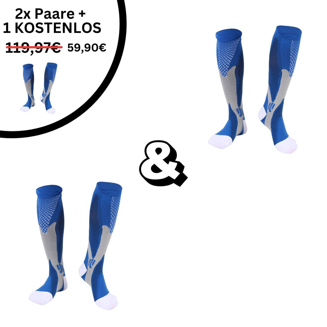 Blaue Kompressionsstrümpfe Angebot, 2+1 gratis, Sport, Unisex, atmungsaktiv, Kniestrümpfe.