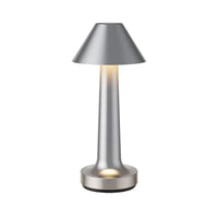 Silberne Tischlampe Kegel-Design, LED, Restaurant-Bar, modern, stilvoll, Metall, Beleuchtung.
