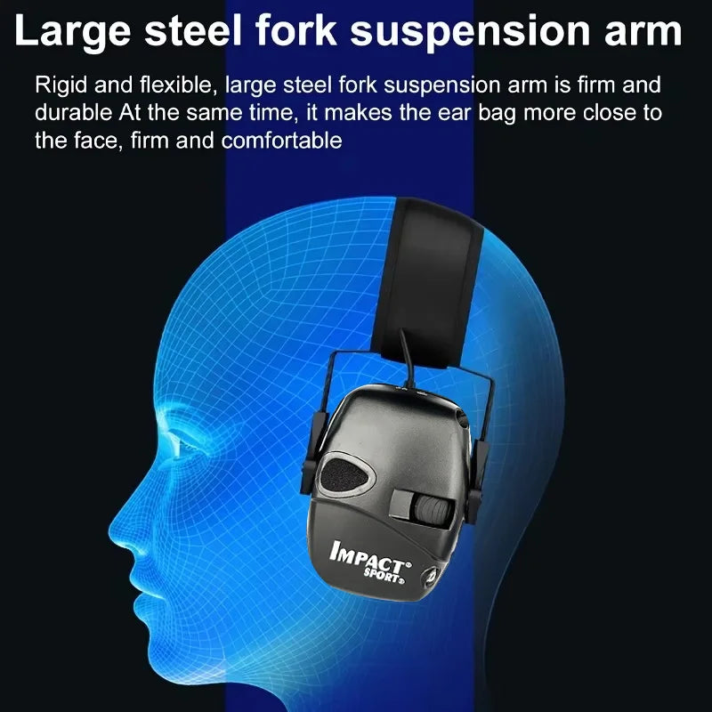 Schwarzer Gehörschutz mit Stahlbügel, ergonomisch, langlebig, für Lärmschutz und Komfort.