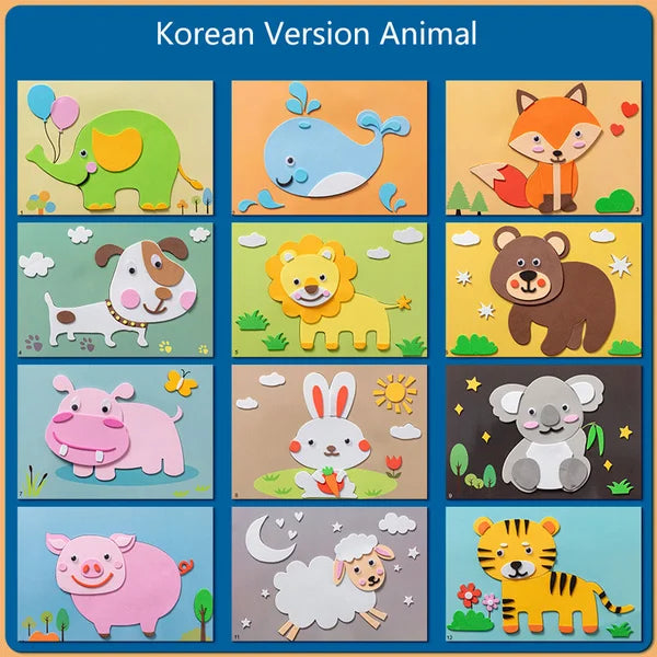 Koreanische Tierpuzzles für Kinder, bunte Tiermotive, Lernspielzeug, 12-teiliges Set.