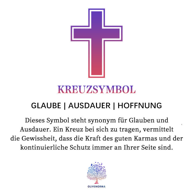 Kreuzsymbol in Lila und Rot, steht für Glaube, Ausdauer, Hoffnung, spirituelle Bedeutung.