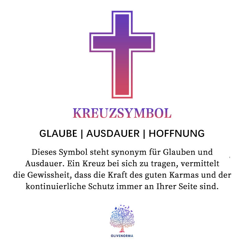 Kreuzsymbol in Lila und Rot, steht für Glaube, Ausdauer, Hoffnung, spirituelle Bedeutung.