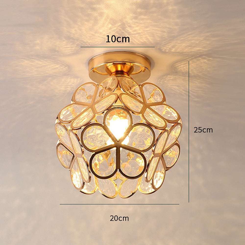Goldene Deckenleuchte mit Kristallblumen, 25cm, moderne Beleuchtung, dekorative Lampe.