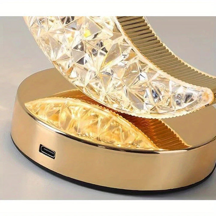 Goldene LED-Tischlampe, Kristall-Design, USB-Anschluss, moderne Wohnkultur, energiesparend.