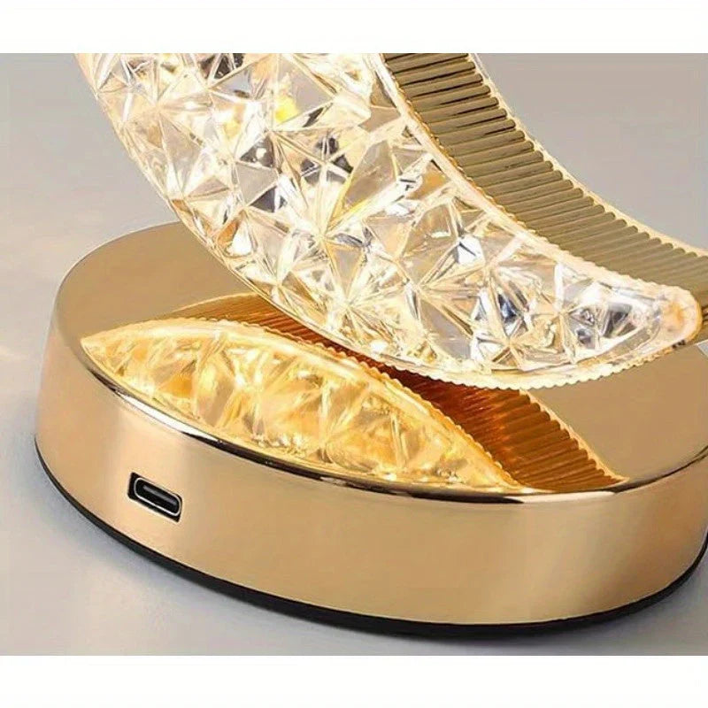 Goldene LED-Tischlampe, Kristall-Design, USB-Anschluss, moderne Wohnkultur, energiesparend.