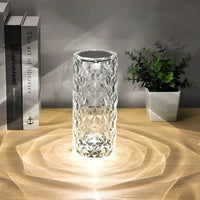 Kristall-Tischlampe, zylindrisch, LED, dekorativ, transparent, modernes Design, Wohnzimmer.