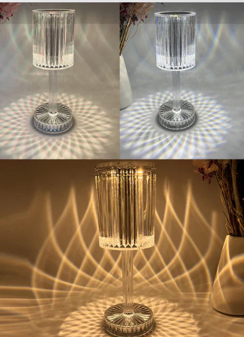 Kristall-Tischlampe, transparent, LED-Beleuchtung, modernes Design, dekorative Beleuchtung.