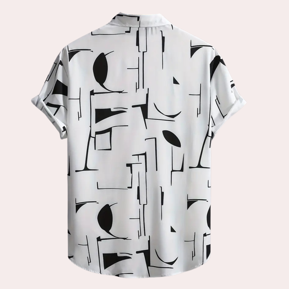 Kurzarmhemd mit abstraktem schwarz-weißem Muster, Herrenmode, lässig, Baumwolle.