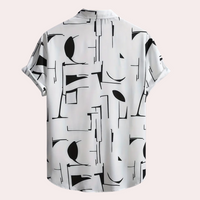 Kurzarmhemd mit abstraktem schwarz-weißem Muster, Herrenmode, lässig, Baumwolle.
