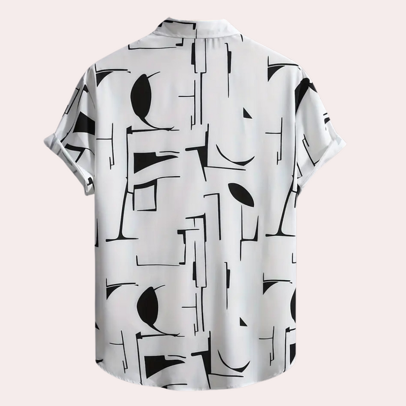Kurzarmhemd mit abstraktem schwarz-weißem Muster, Herrenmode, lässig, Baumwolle.