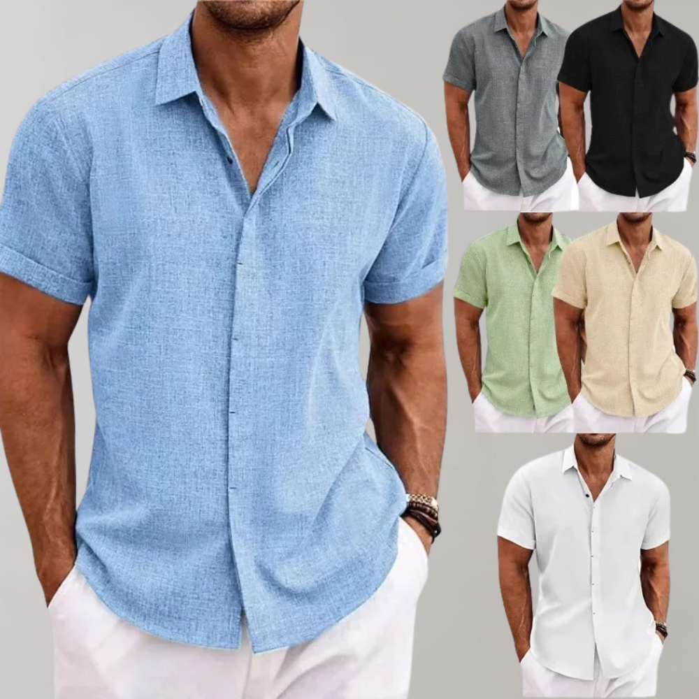 Herren Leinenhemd kurzarm, blau, beige, grün, schwarz, weiß, Sommermode, lässig, atmungsaktiv.